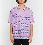 Flagstuff - Camp-Collar Printed Poplin Shirt - Purple
