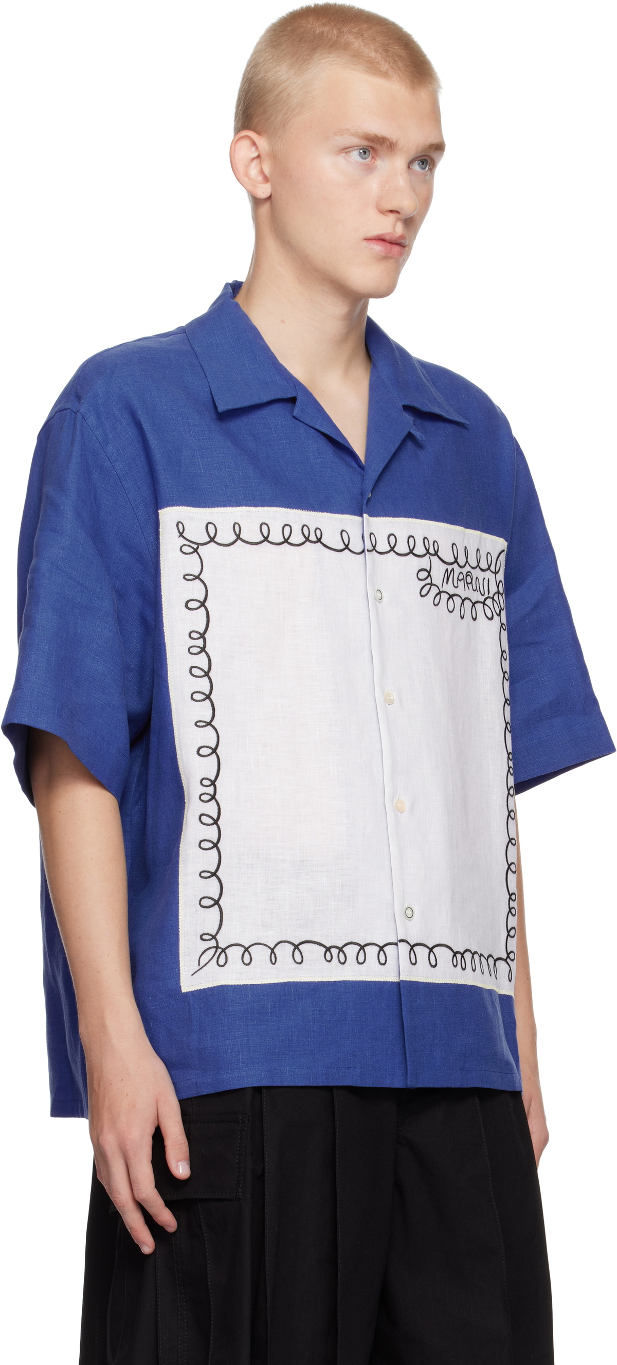 Marni Blue Embroidered Bowling Shirt