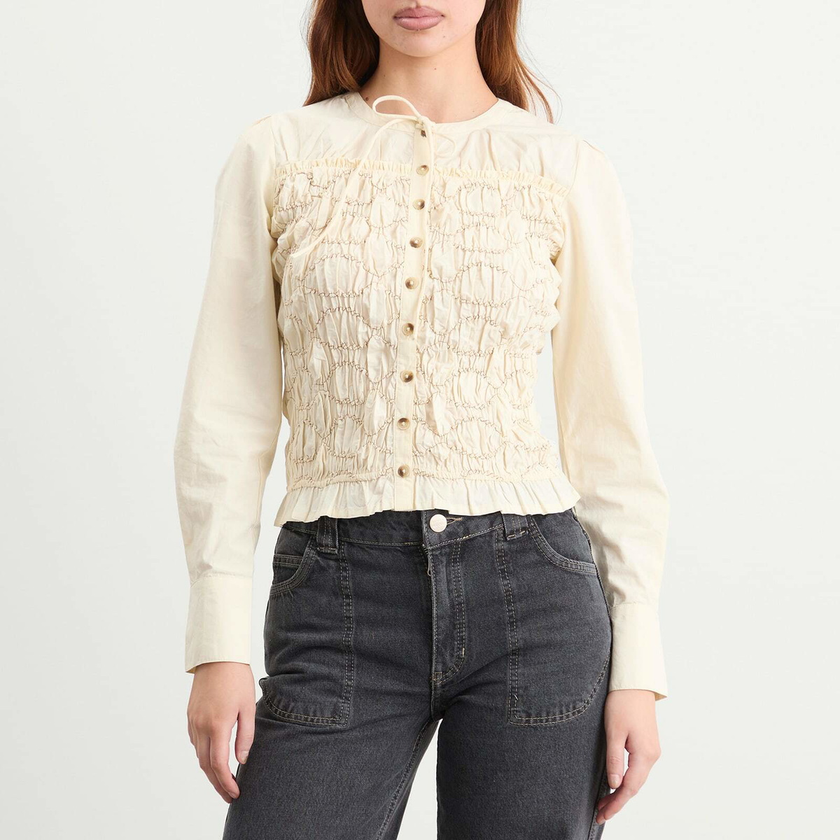 Damson Madder Women's Elliana Smocked Cardigan in Butter