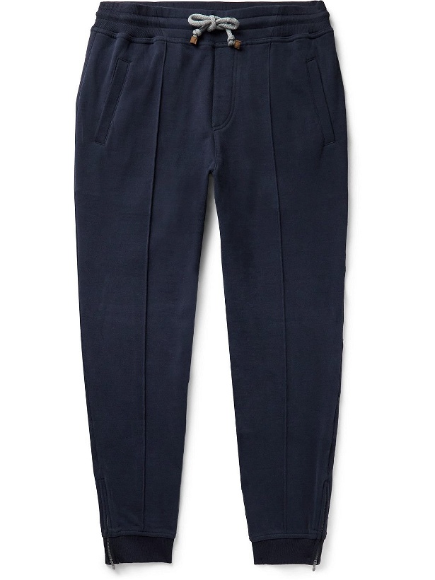 Photo: Brunello Cucinelli - Tapered Loopback Cotton-Jersey Sweatpants - Blue