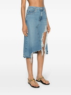 FRAME Blue Distressed Asymmetric Denim Skirt
