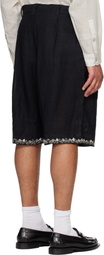 Kartik Research Black Linen Pleated Shorts