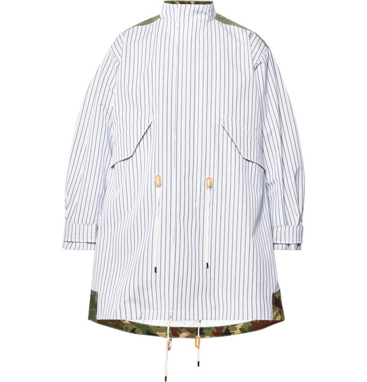 Photo: Junya Watanabe - Oversized Panelled Striped Cotton and Camouflage-Print Ripstop Parka - Men - White