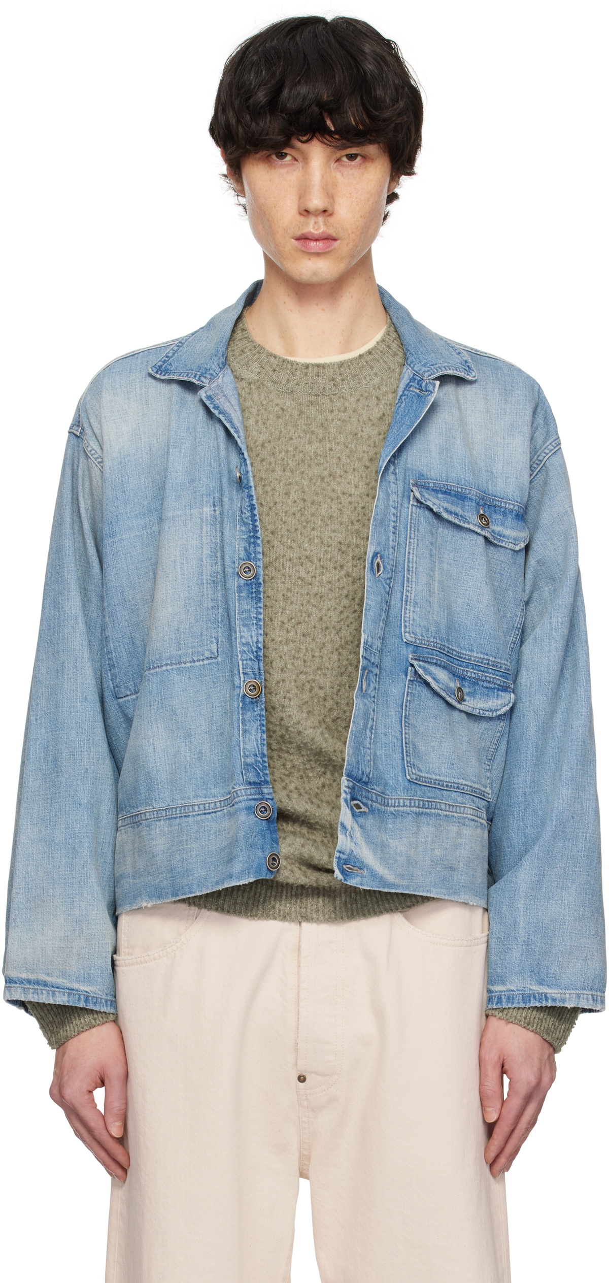 Maison Margiela Blue Collarless Denim Jacket Maison Margiela