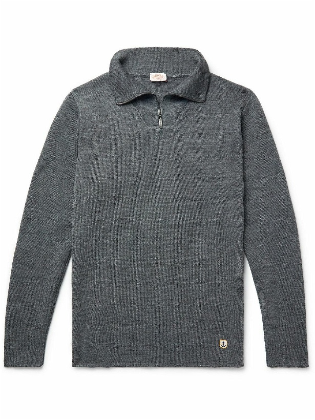 Photo: Armor Lux - Guisseny Slim-Fit Logo-Appliquéd Wool Half-Zip Sweater - Gray