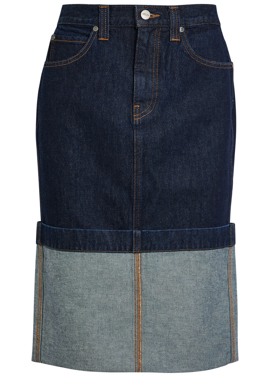 Khaite Kilian Turn-up hem Denim Skirt Indigo