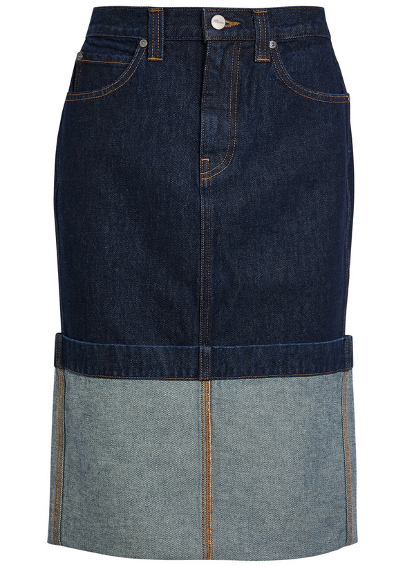 Photo: Khaite Kilian Turn-up hem Denim Skirt Indigo