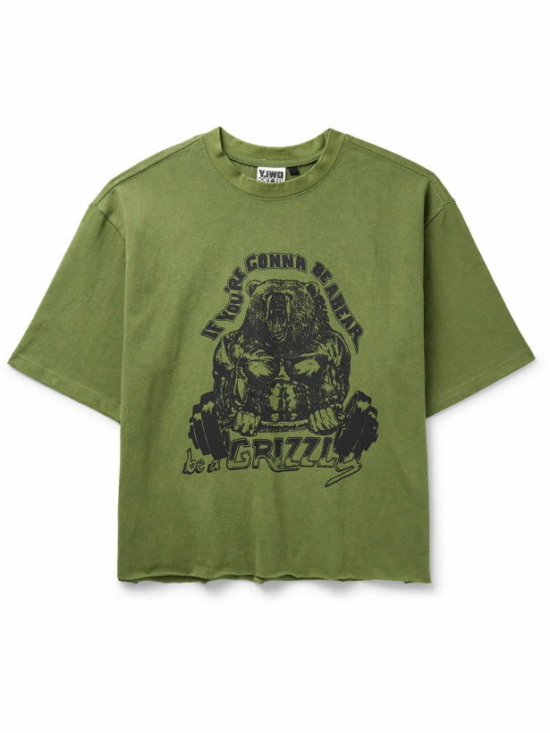 Photo: Y,IWO - Strong Logo-Print Cotton-Jersey T-Shirt - Green