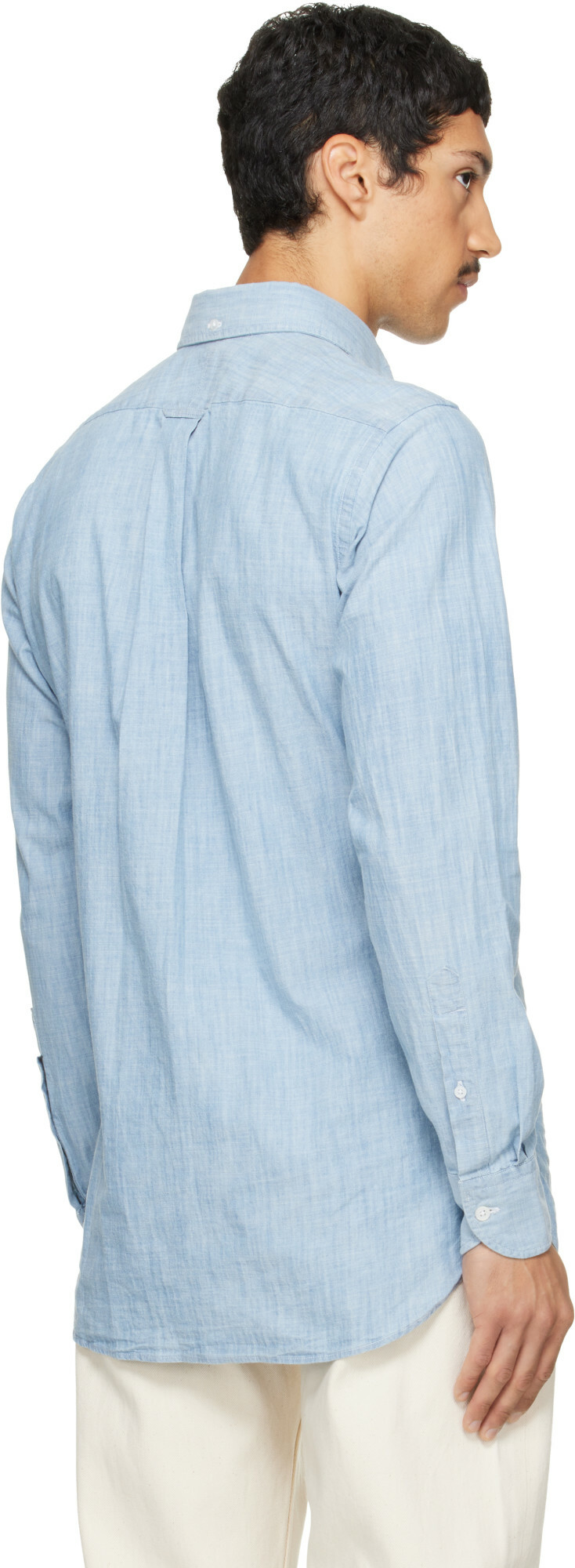 Drake's Blue Cotton Chambray Button-Down Shirt