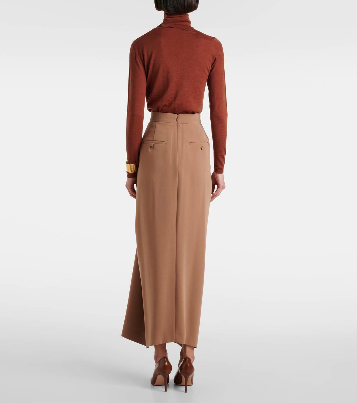 スカート Max Mara Studio Burgundy leather Taiga skirt Nappa leather pencil skirt, brown | 