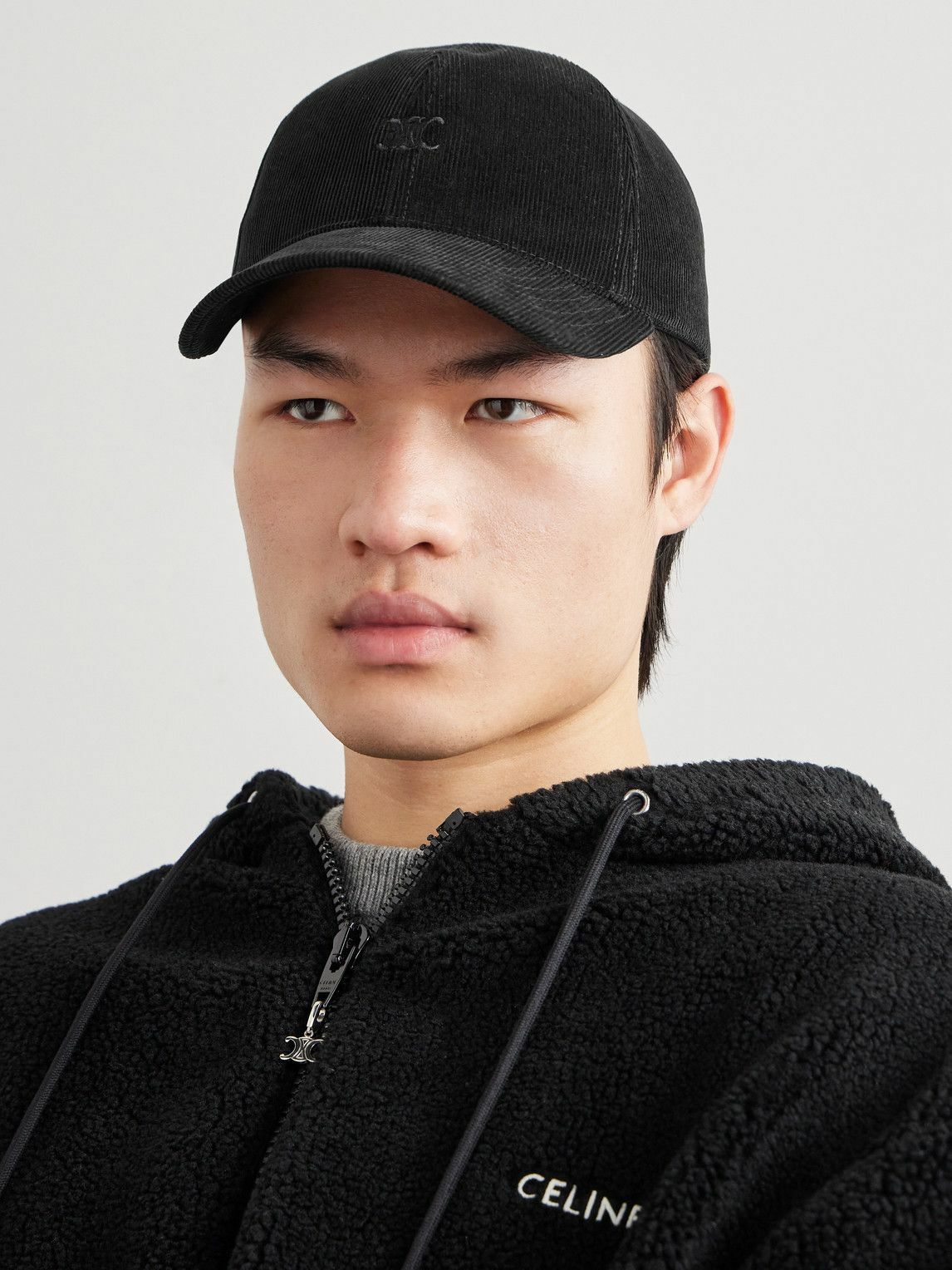 CELINE - Logo-Embroidered Cotton-Corduroy Baseball Cap - Black