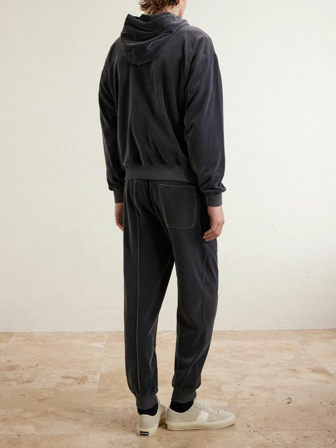 TOM FORD - Cotton-Blend Velour Hoodie - Gray