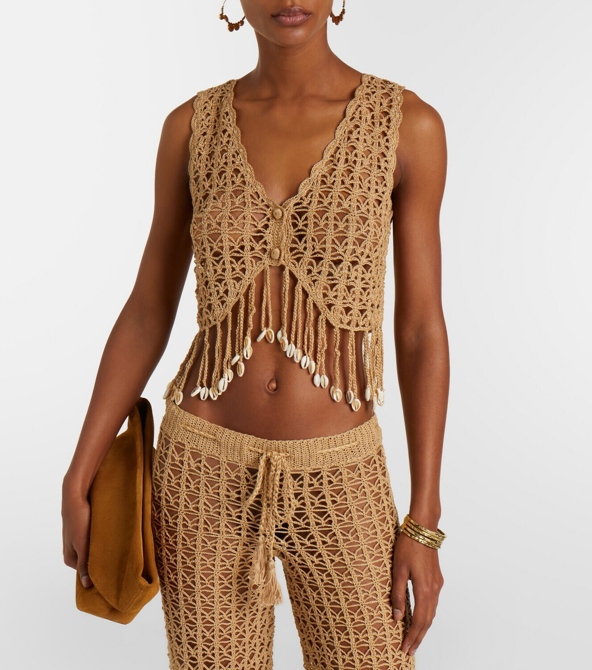 Anna Kosturova Crochet fringed cotton crop top