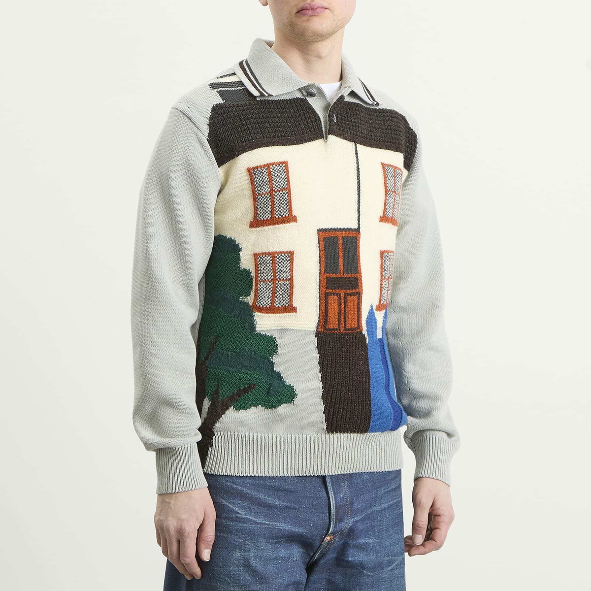 Junya Watanabe MAN Men's Intarsia Jacquard Jumper in Blue Gray