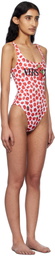 Versace Underwear White & Red Strawberry Garden One-Piece Swimsuit