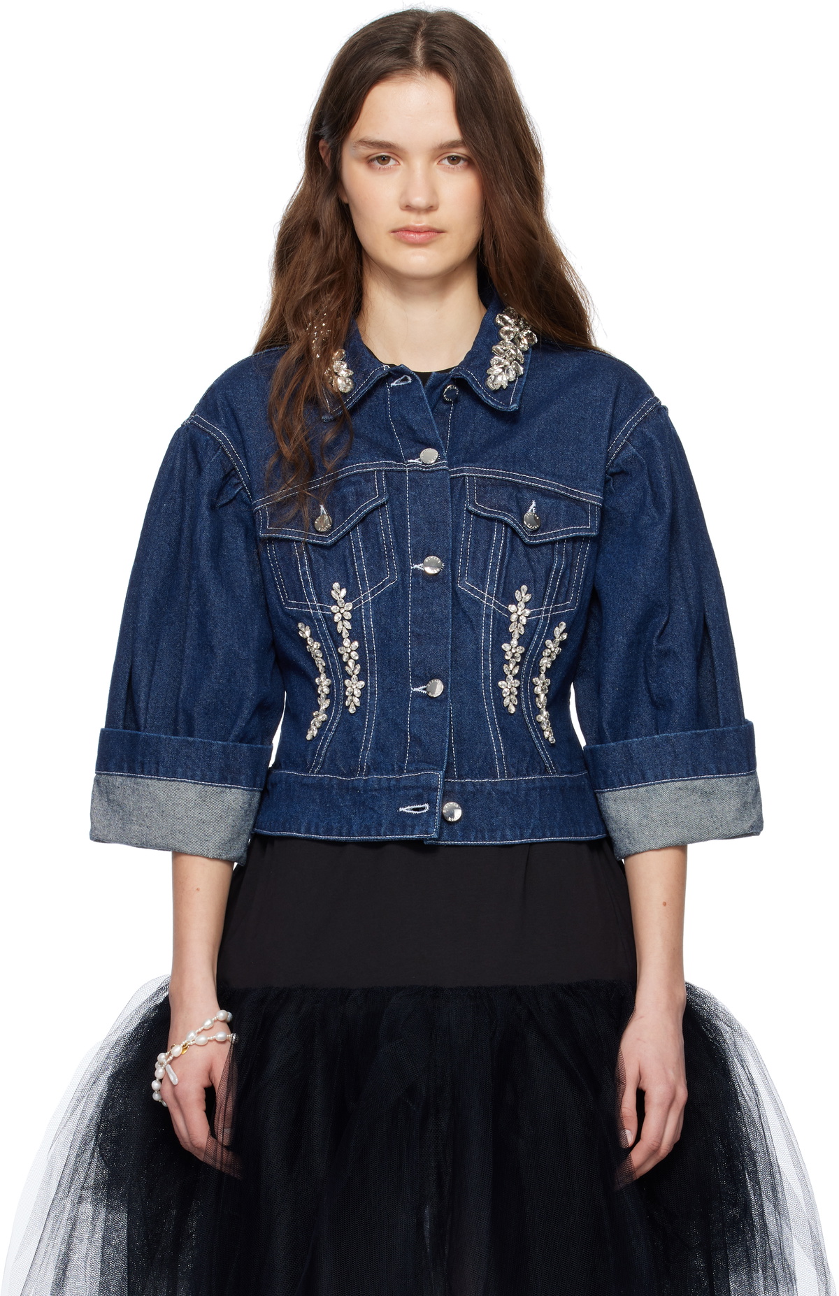 【SIMONE ROCHA】ネイビー Turbo Embellished Puddle ジーンズ Simone Rocha ネイビー Turbo Embellished Puddle ジーンズ