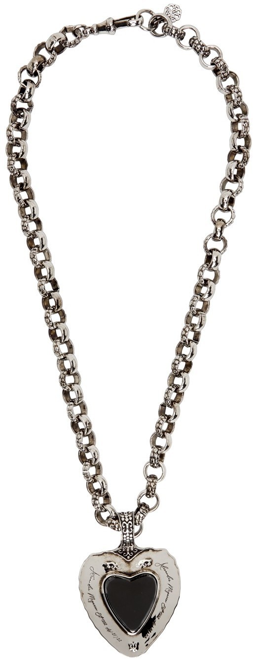Alexander McQueen Silver Dove & Heart Pendant Necklace