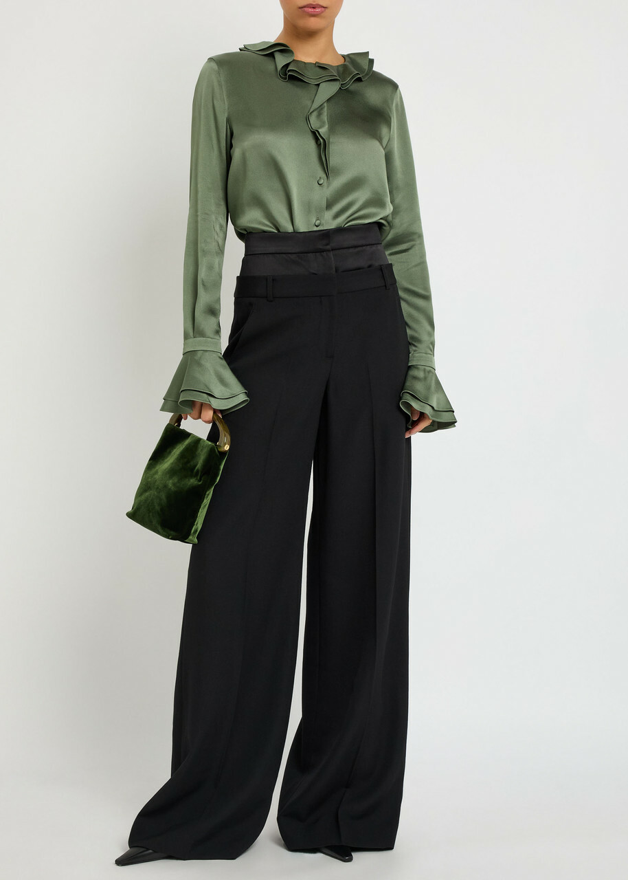 Erdem Layered Wide-leg Silk-blend and Wool Trousers Black