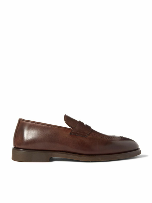 Photo: Brunello Cucinelli - Leather Penny Loafers - Brown