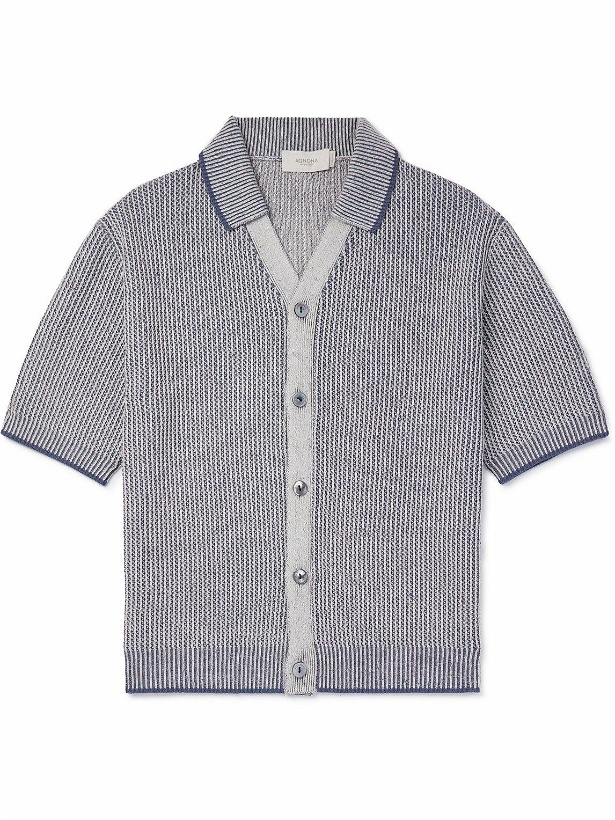 Photo: Agnona - Ribbed Cotton, Linen and Cashmere-Blend Shirt - Blue