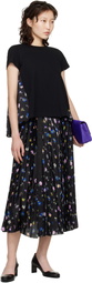 sacai Black Floral Print Midi Skirt
