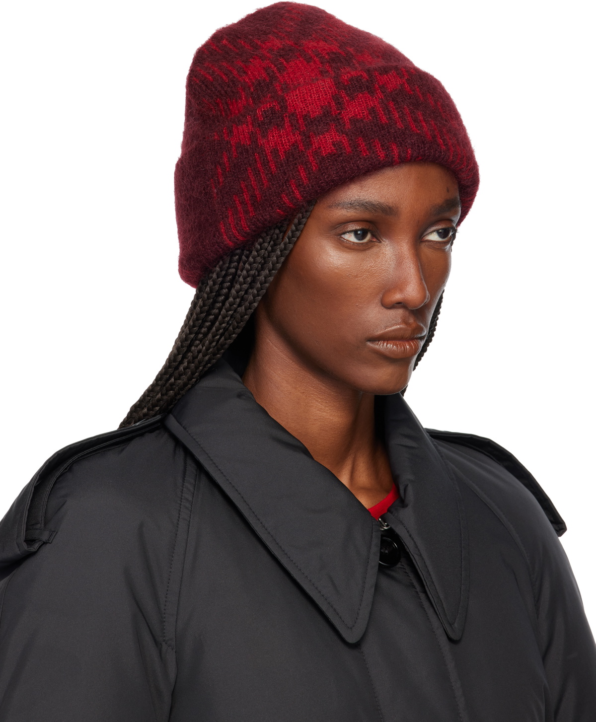 Burberry Burgundy Check Mohair Wool-Blend Beanie
