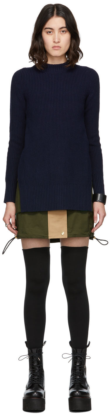 Sacai Navy Knit Wool & Grosgrain Dress Sacai