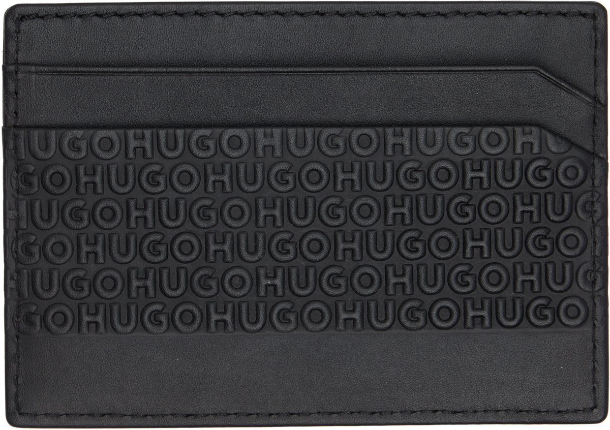 Hugo Black Logo-Pattern Leather Card Holder