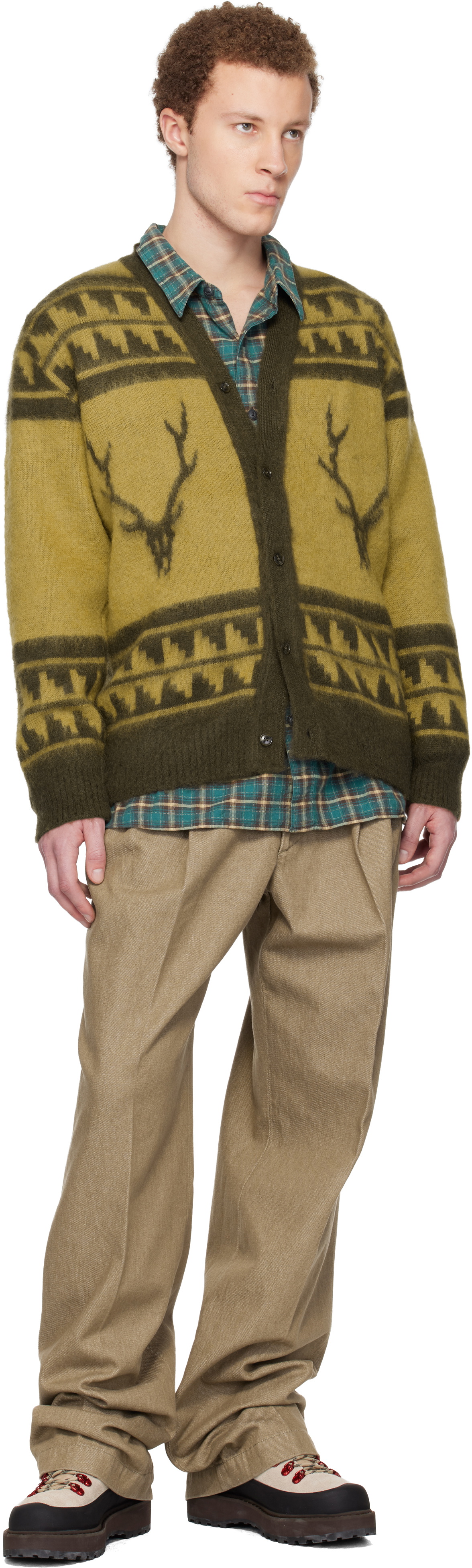 South2 West8 Yellow Mohair V-Neck Cardigan