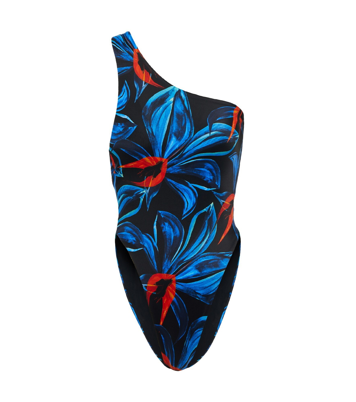 Louisa Ballou - Plunge printed one-shoulder swimsuit