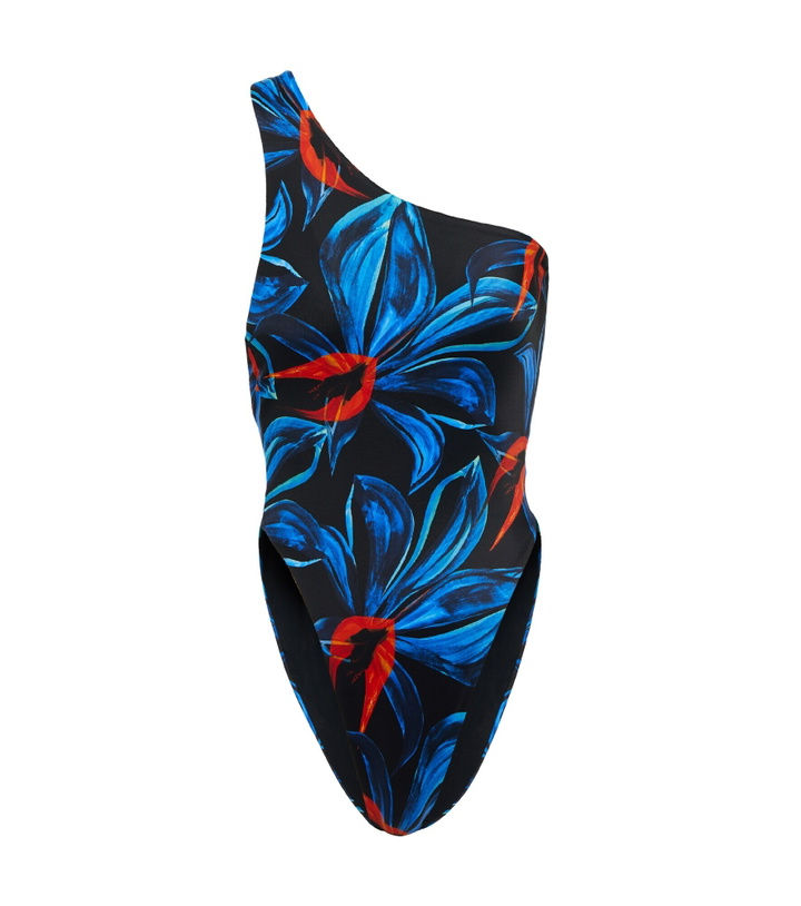 Photo: Louisa Ballou - Plunge printed one-shoulder swimsuit