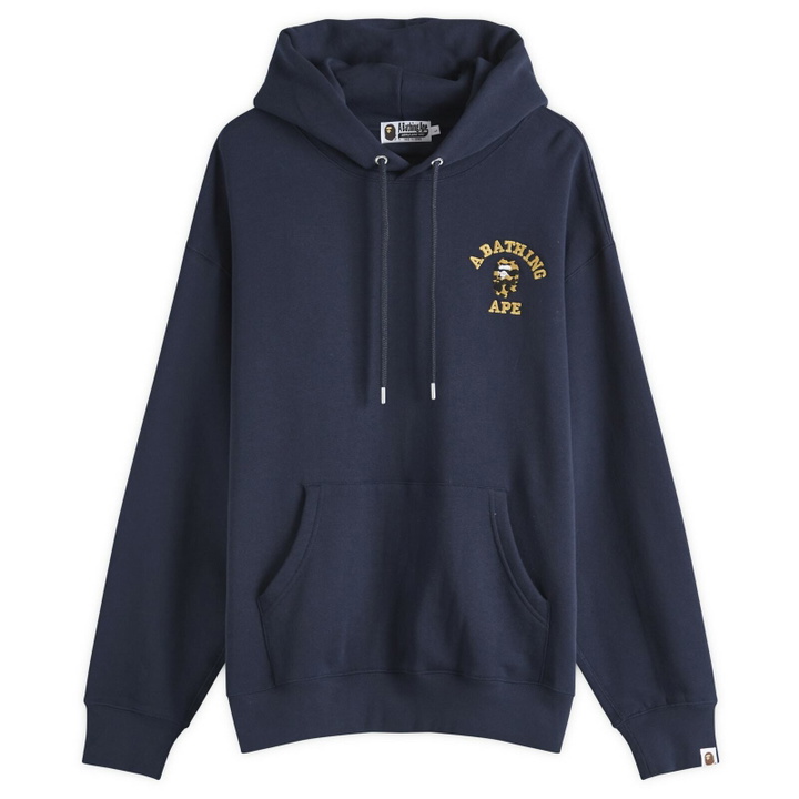 Photo: A Bathing Ape Men's 1St Camo College Logo Relaxed Fit Hoodie in Navy