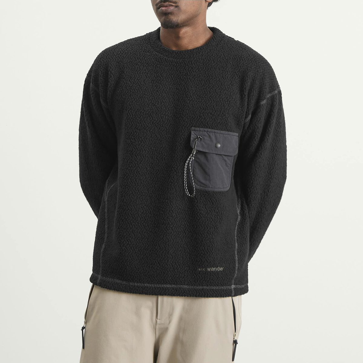 and wander Men's REWOOL Jacquard Crew Knit Sweater in Black