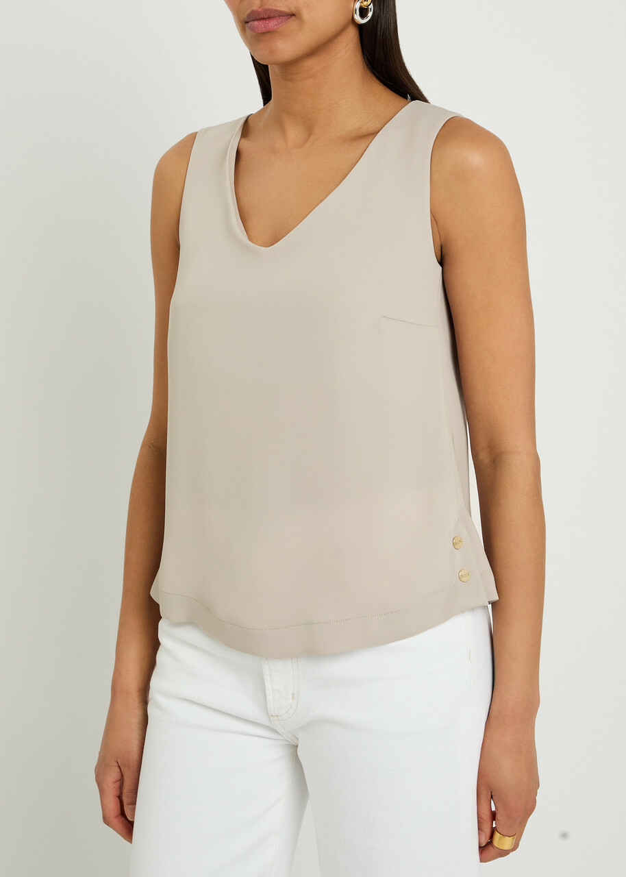 Herno V-neck Satin-crepe top Cream