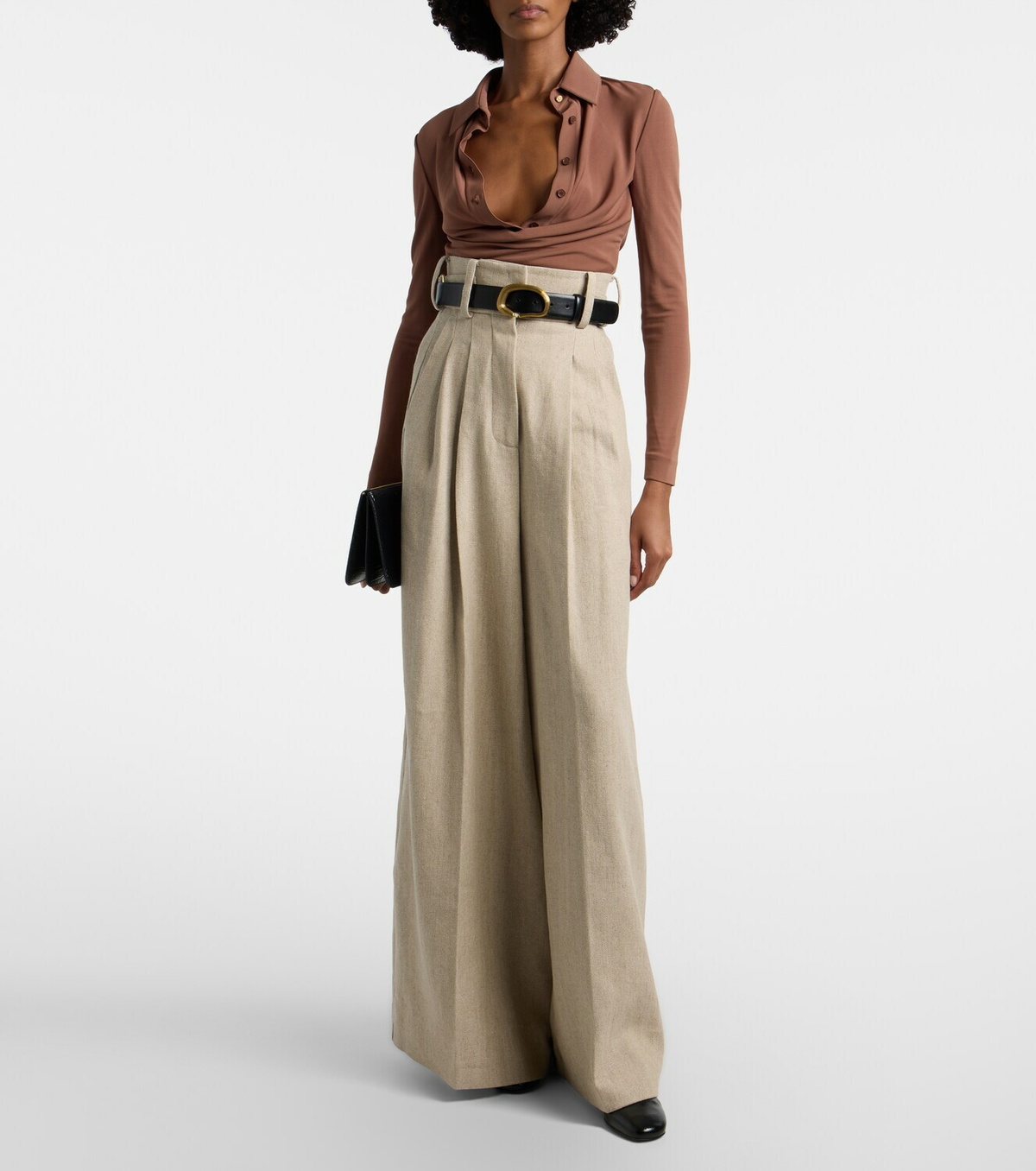 Elie Saab Linen and cotton canvas wide-leg pants