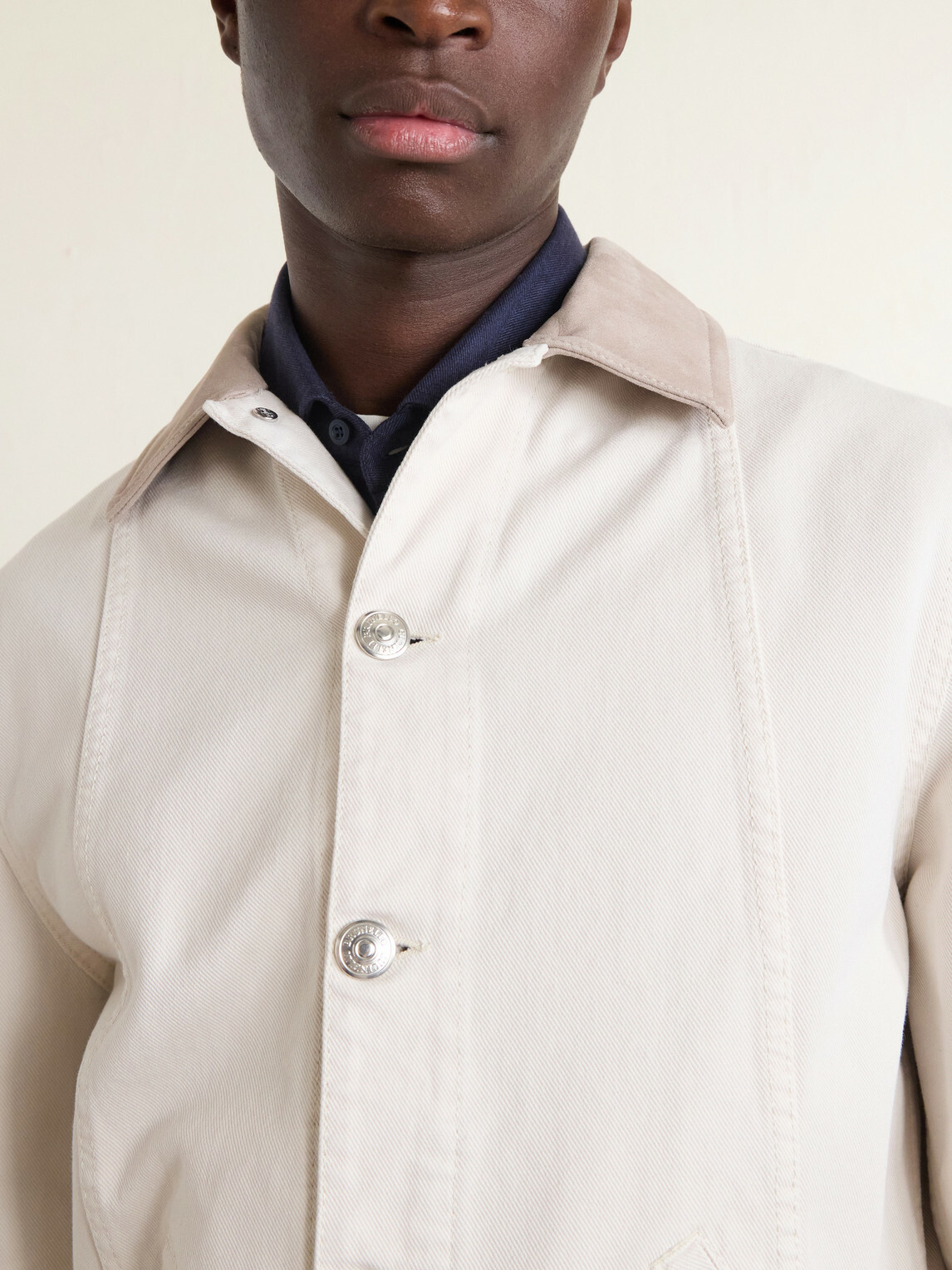Brunello Cucinelli - Leather-Trimmed Denim Jacket - Neutrals