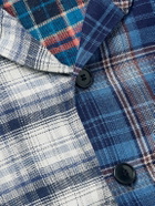 Greg Lauren - Denim-Trimmed Patchwork Checked Cotton and Flannel Shirt - Blue