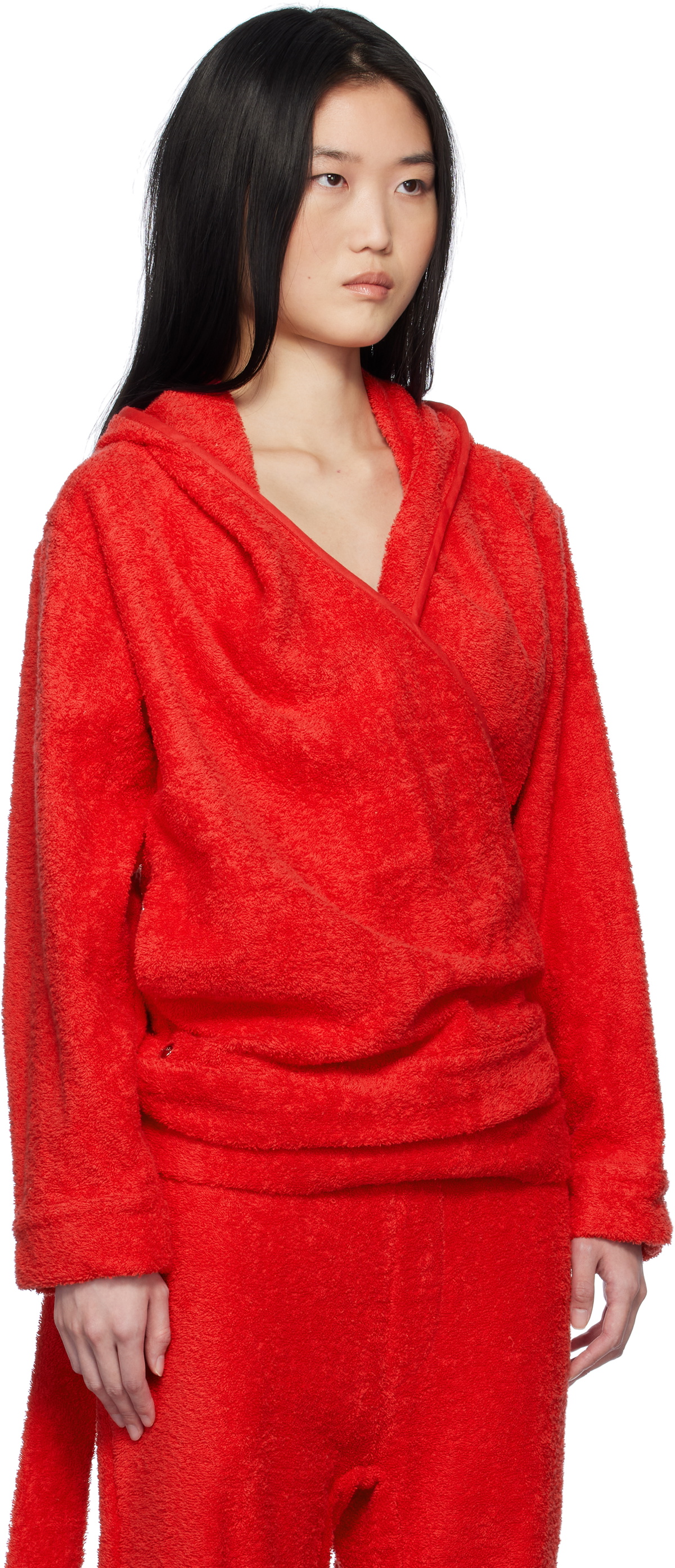 Bless Red BathrobeV-hood Terrycloth Hoodie