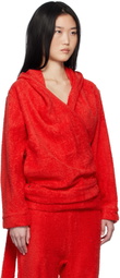 Bless Red BathrobeV-hood Terrycloth Hoodie