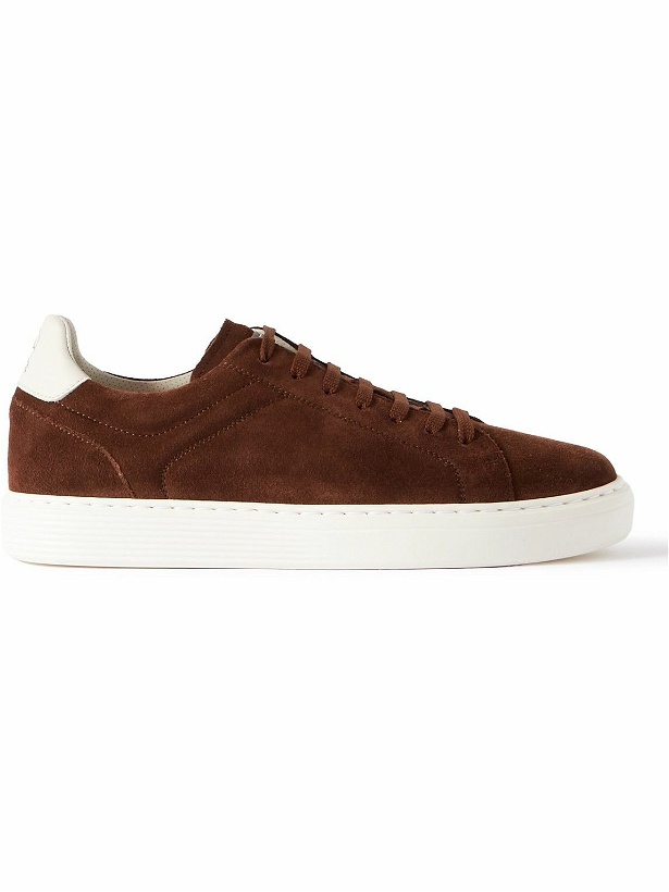 Photo: Brunello Cucinelli - Urano Leather-Trimmed Suede Sneakers - Brown