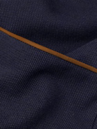 Zegna - Leather-Trimmed Cotton-Piqué Polo-Shirt - Blue