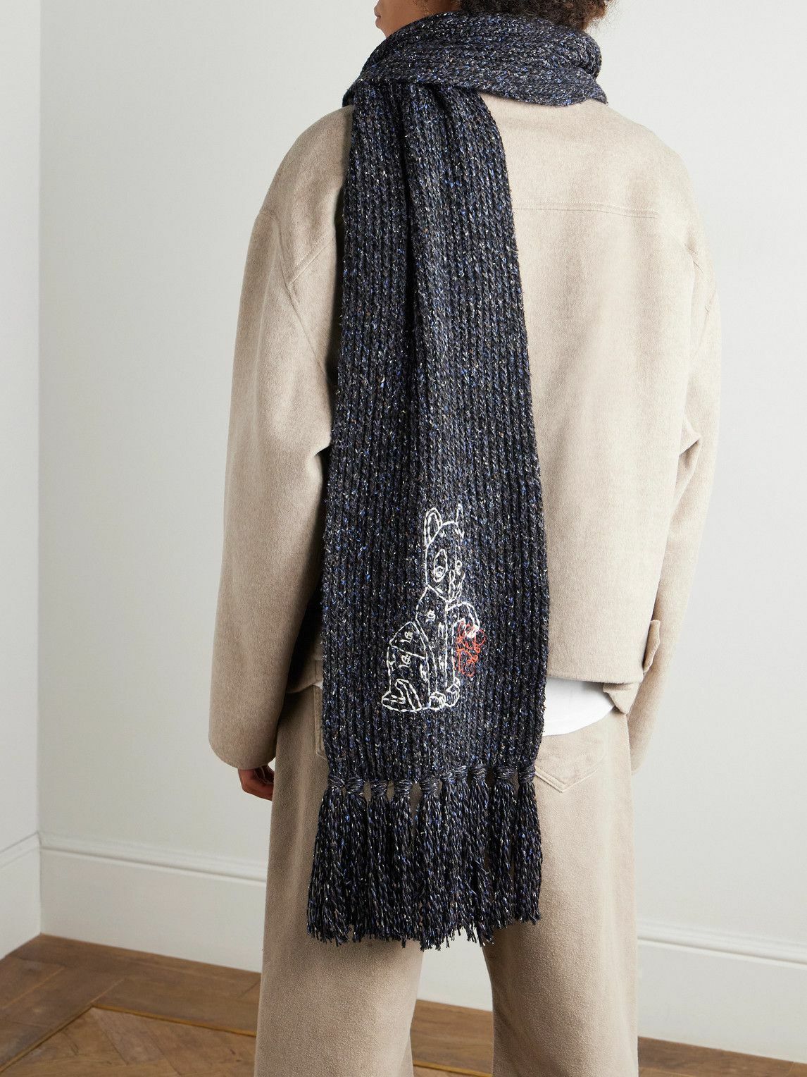 LOEWE - Fringed Embroidered Knitted Scarf