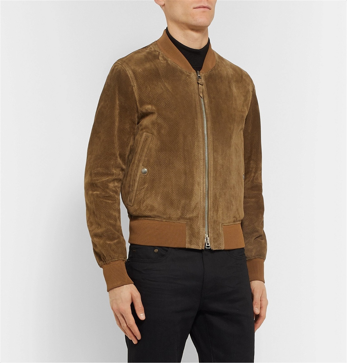 TOM FORD - Perforated Suede Bomber Jacket - Brown TOM FORD