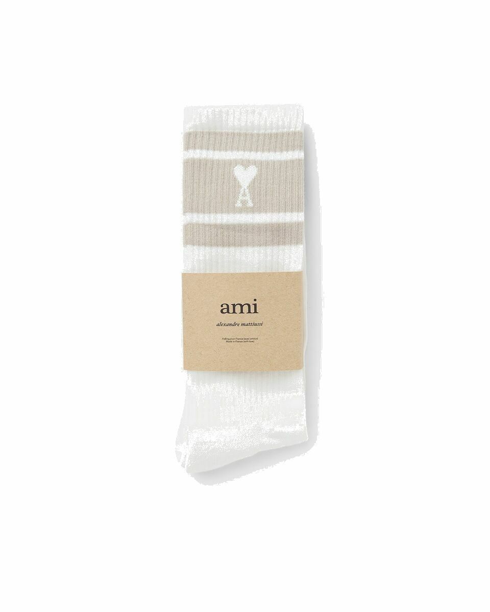 Photo: Ami Paris Adc Striped Socks White/Beige - Mens - Socks