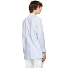 Maison Margiela White and Blue Band Collar Stripe Shirt