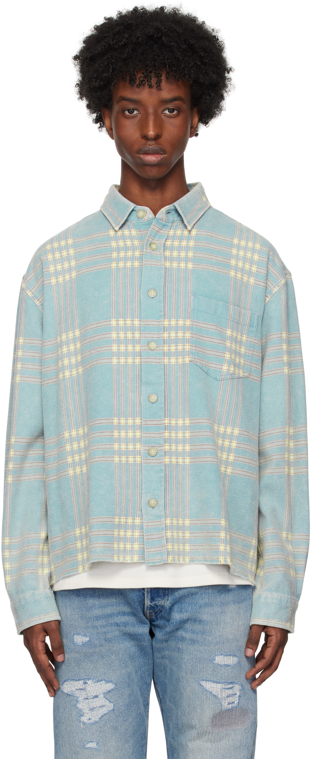 John Elliott Blue Hemi Oversized Shirt