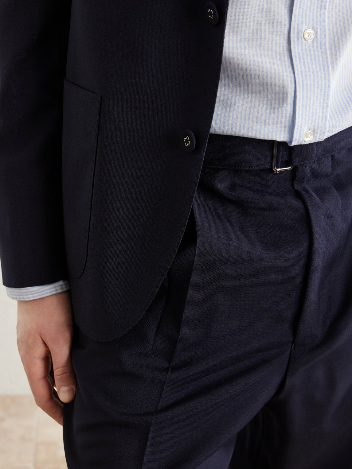 Officine Générale - Hugo Straight-Leg Pleated Virgin Wool Trousers - Blue
