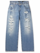 Balmain - Straight-Leg Zip-Detailed Distressed Jeans - Blue