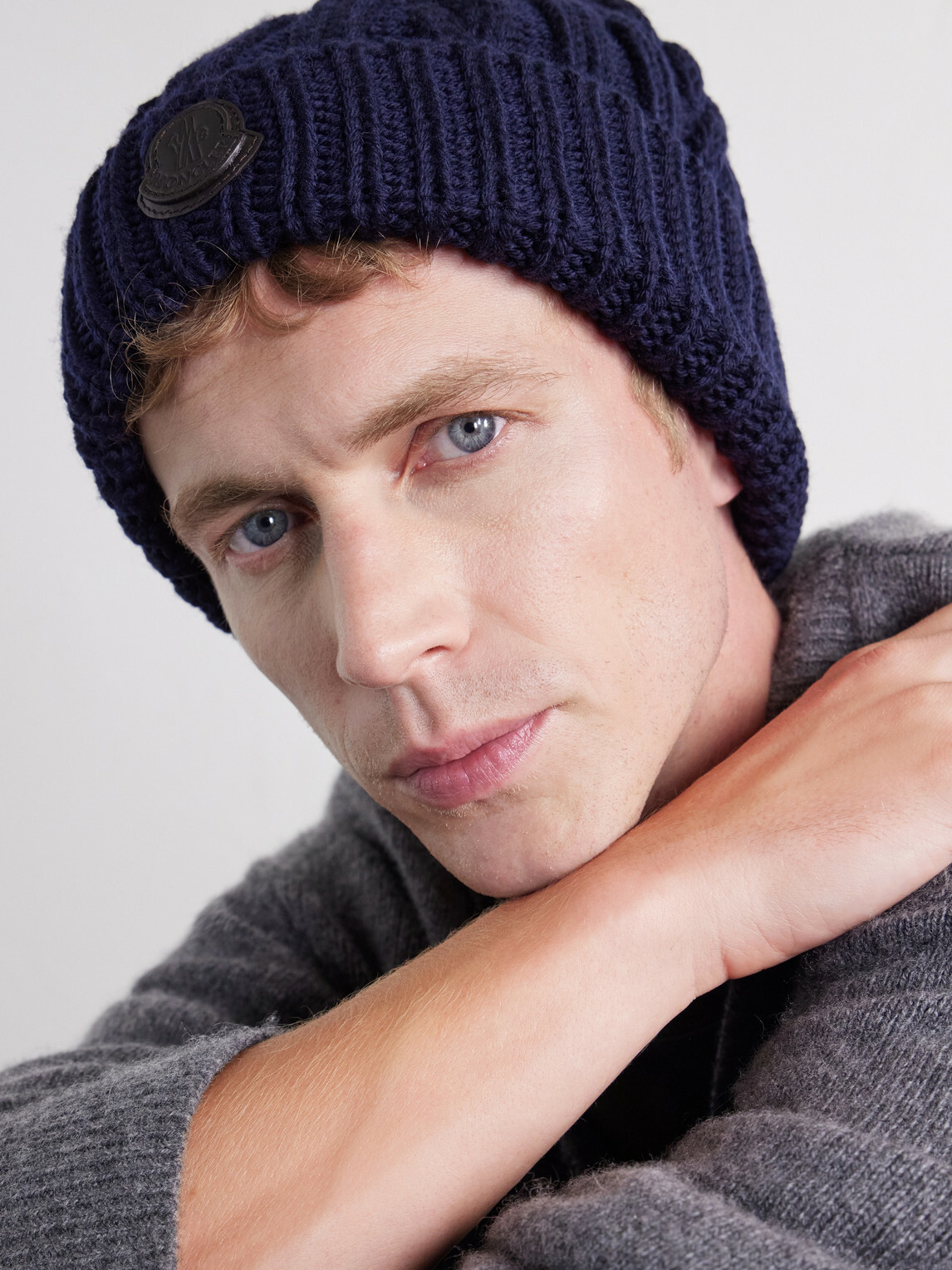 Moncler - Logo-Appliquéd Cable-Knit Virgin Wool Beanie - Blue