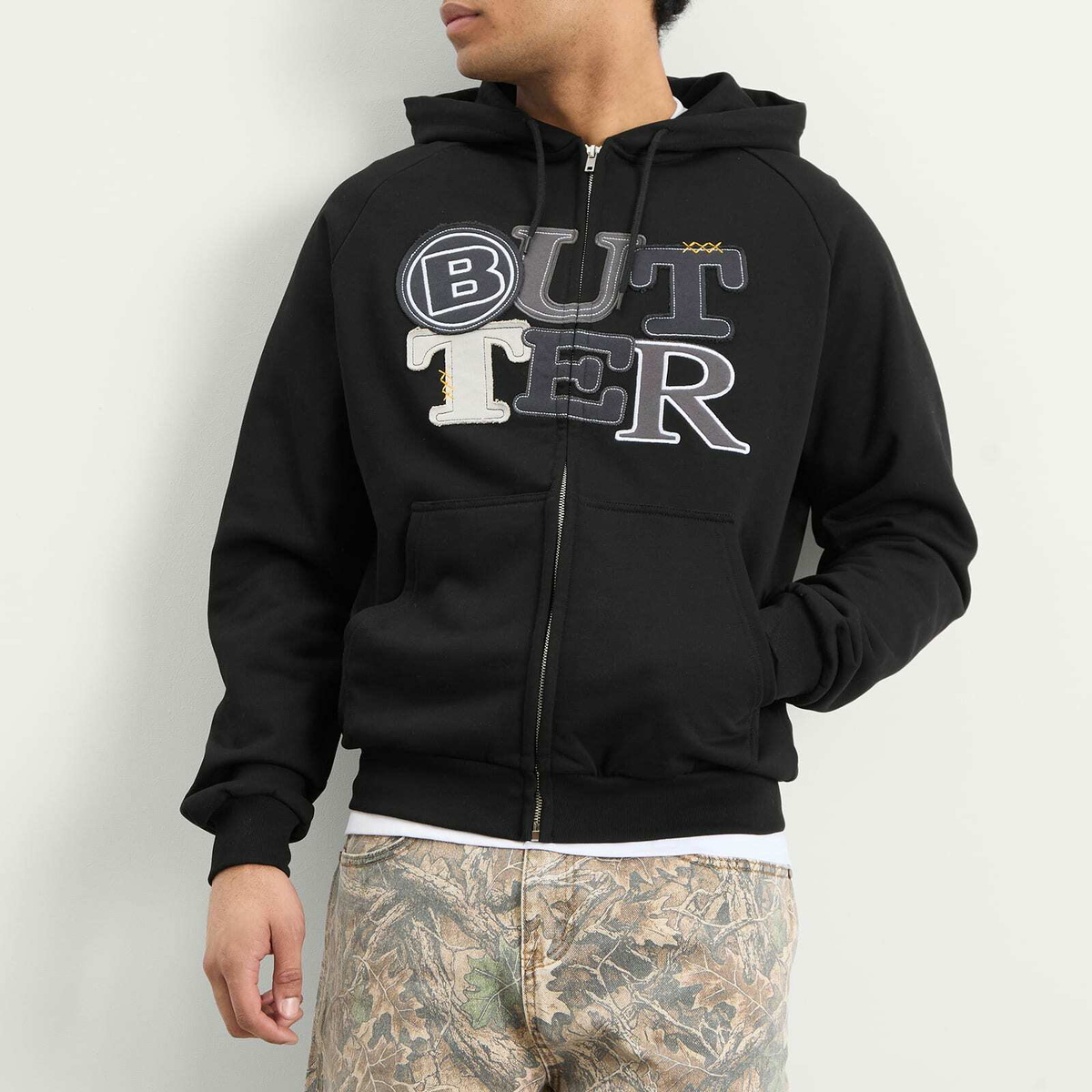 Butter Goods Men's Patchwork Zip Hoodie in Black
